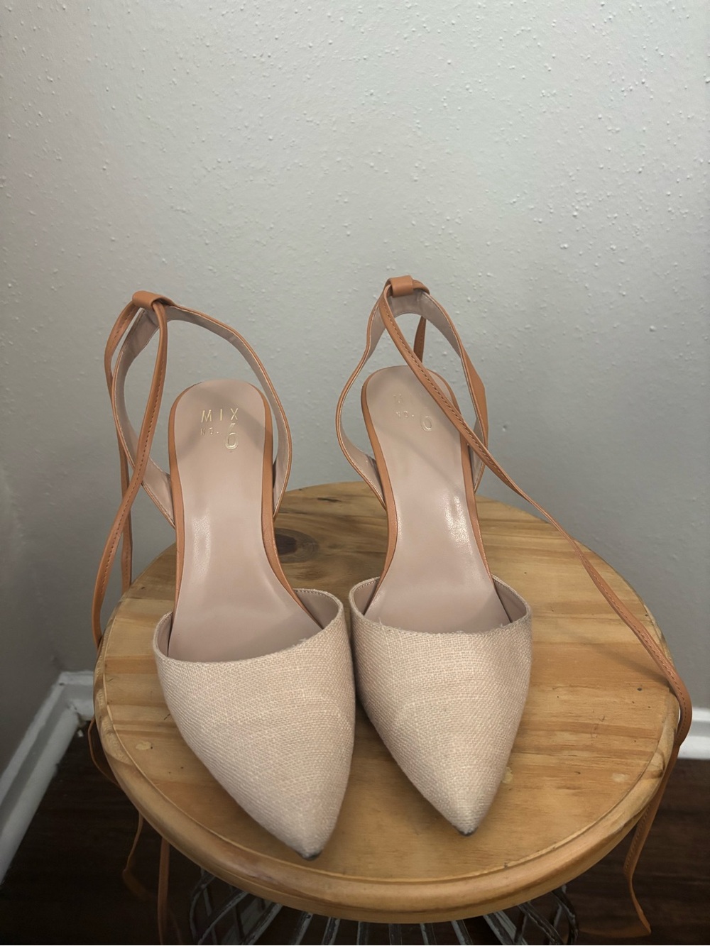 Mix No. 6 Beige and Tan Pointed-Toe Lace-Up Heels
